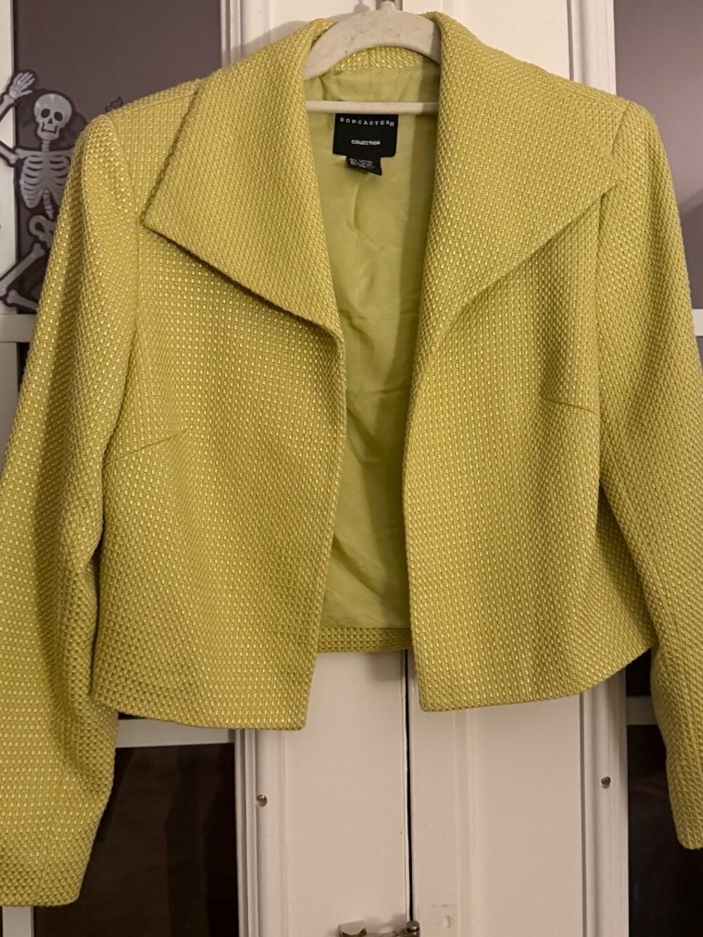 Doncaster Collection Lime Green Textured Tweed Cropped Blazer Jacket - Size 4